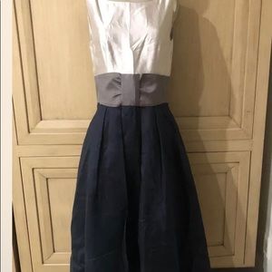 NWT New $545 Kate Spade Navy beige silk color block cocktail dress size 8
